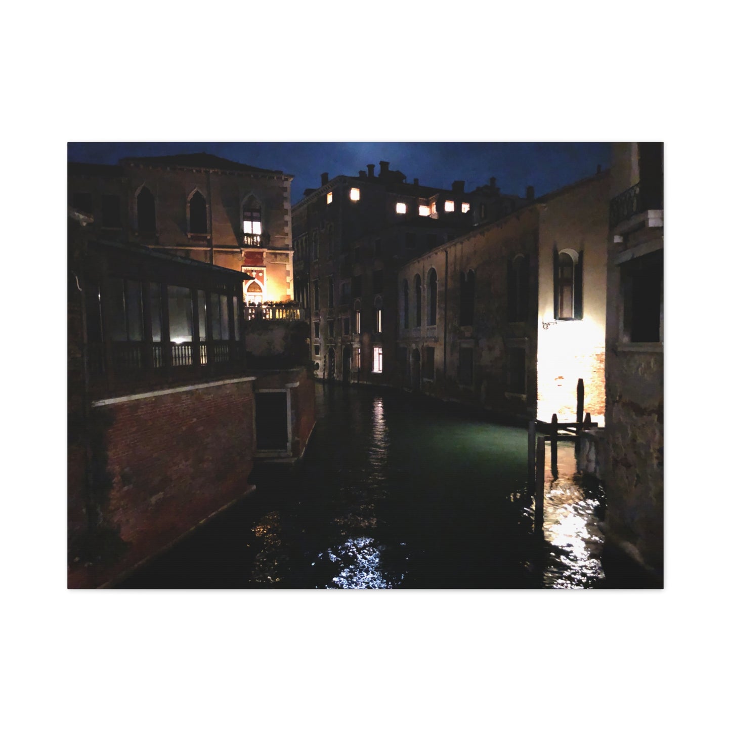 Venetian Canal at Night, Matte Canvas Print