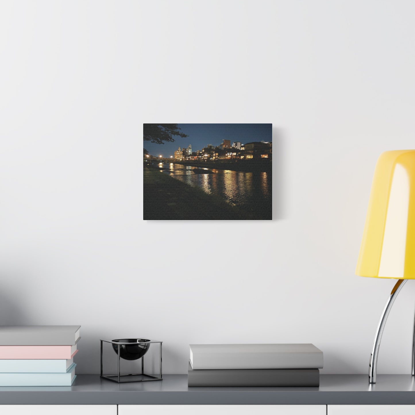 Kamo River at Night in Kyoto, Japan Matte Canvas Print