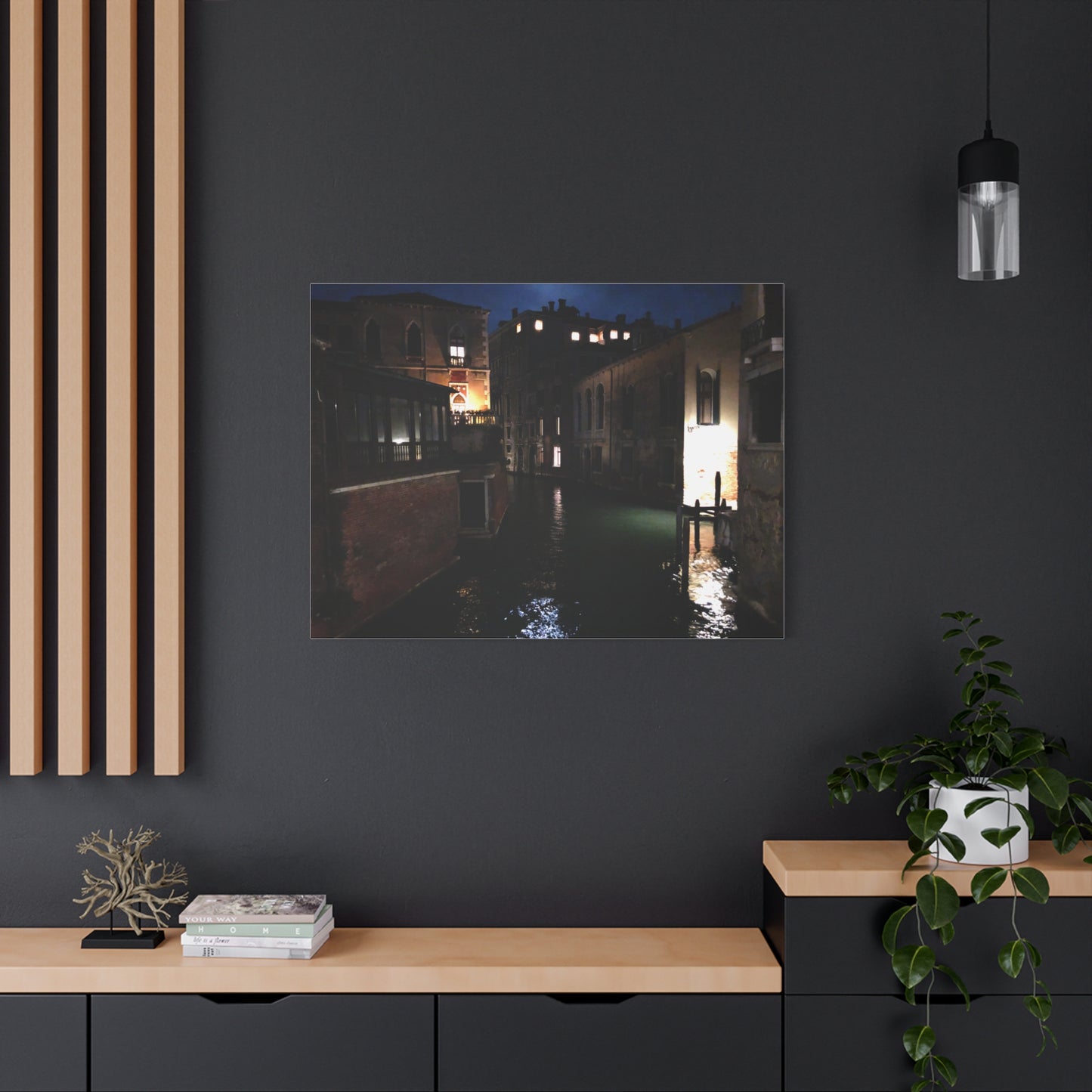 Venetian Canal at Night, Matte Canvas Print