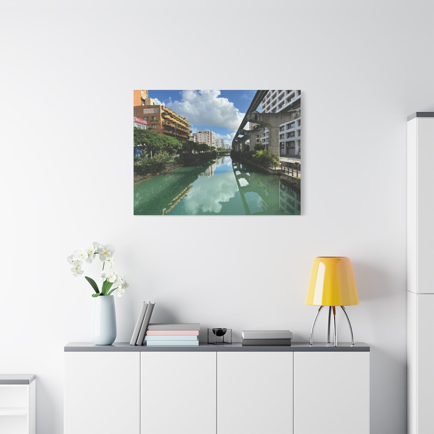 Urban Canal in Naha, Okinawa Matte Canvas Print