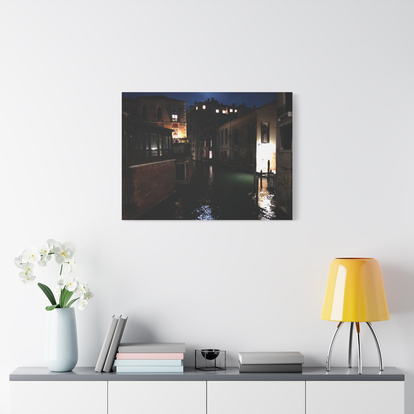 Venetian Canal at Night, Matte Canvas Print