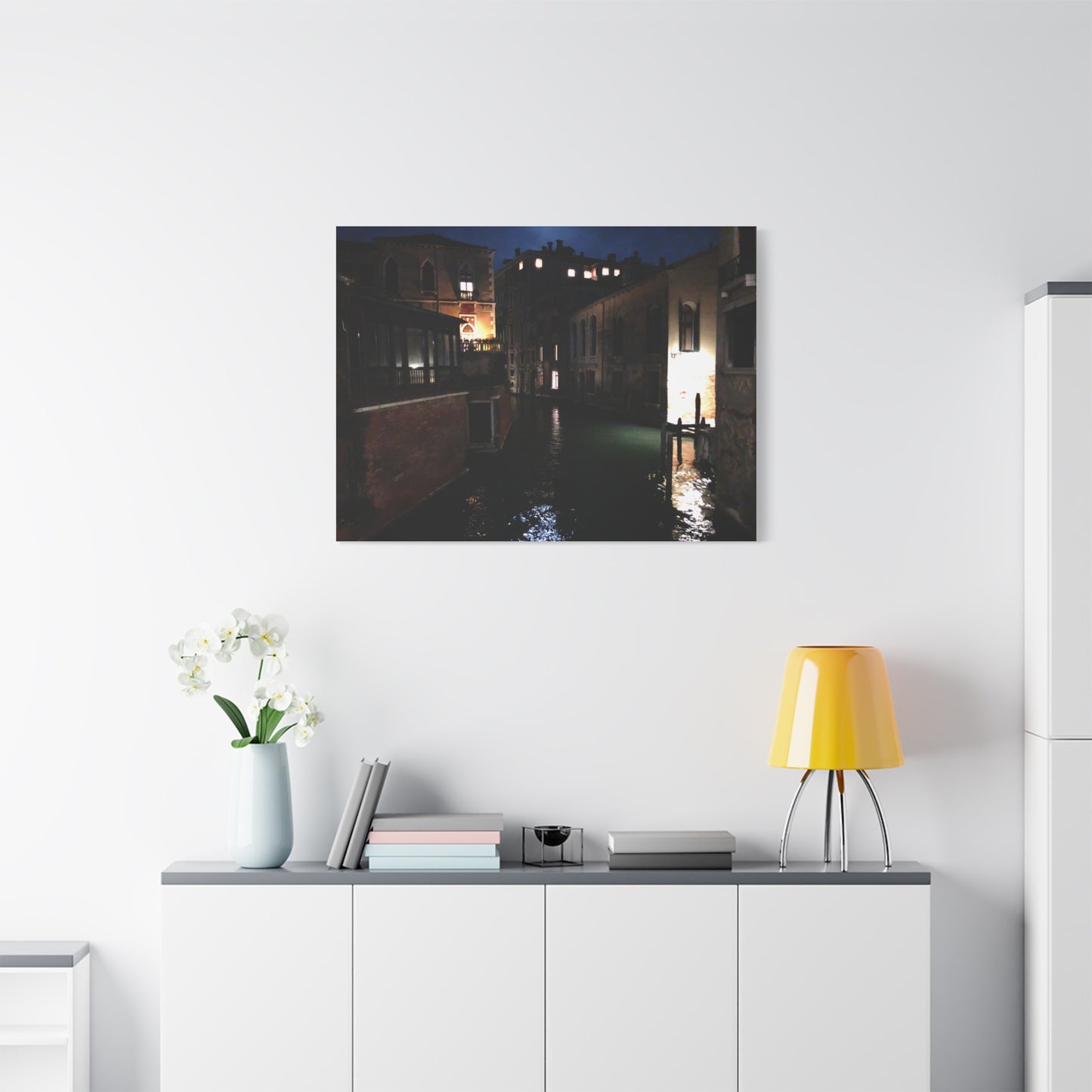 Venetian Canal at Night, Matte Canvas Print